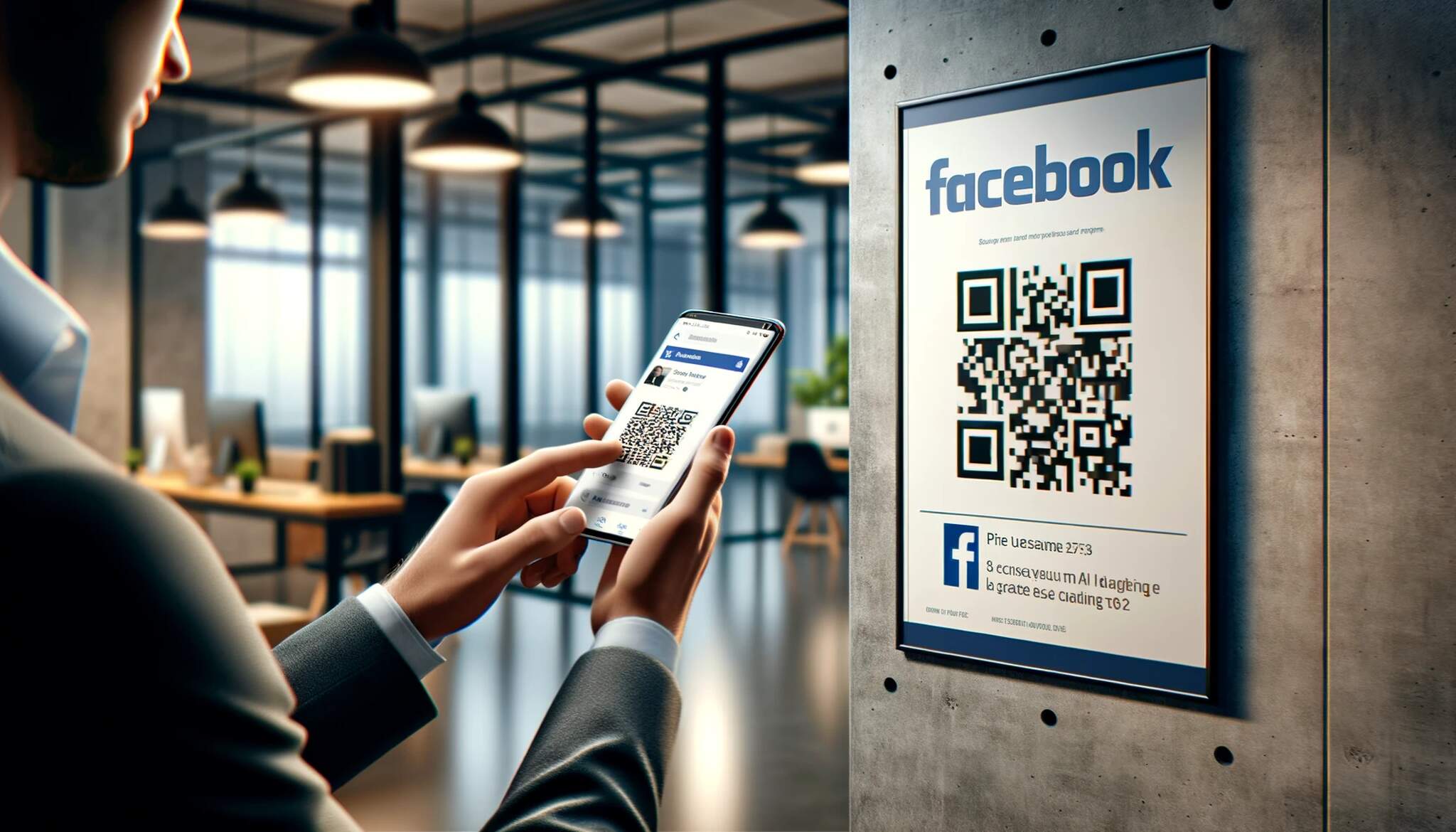 a person scanning a QR code on a poster that links to a Facebook page