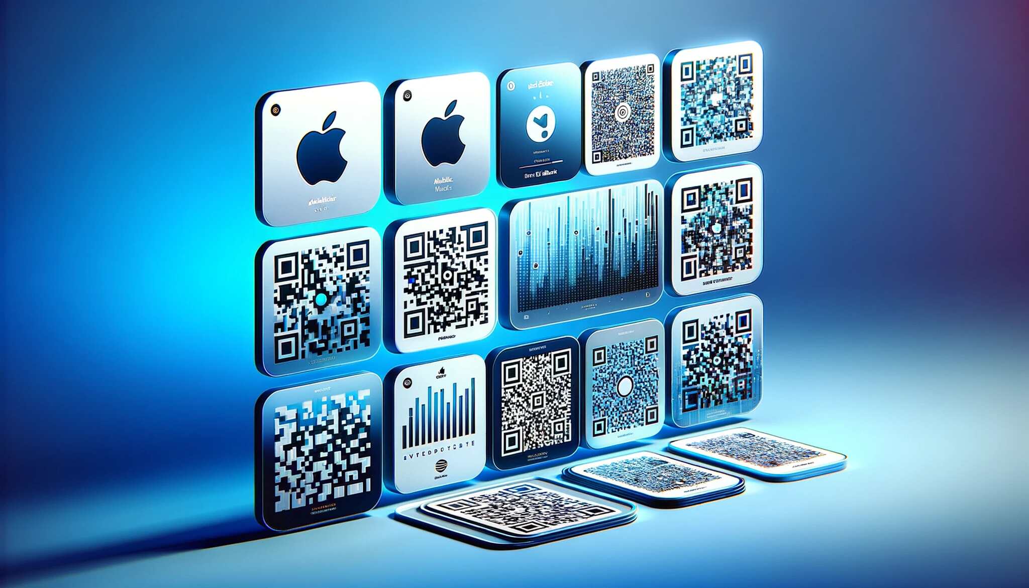 An illustration showing various Apple Music QR codes