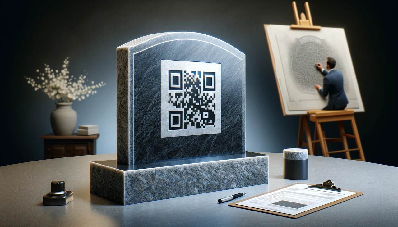 the QR code representation on a headstone and design considerations
