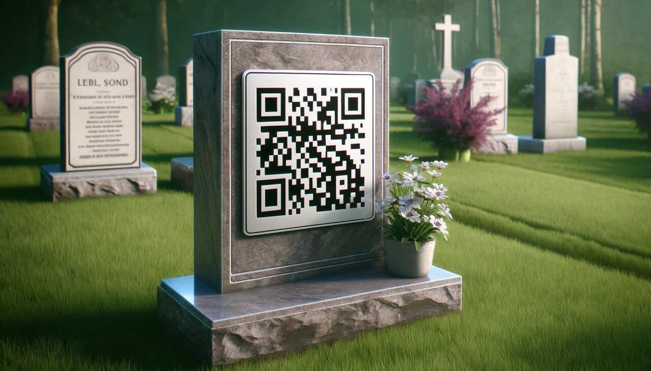 the representation of a QR code on a headstone realistically