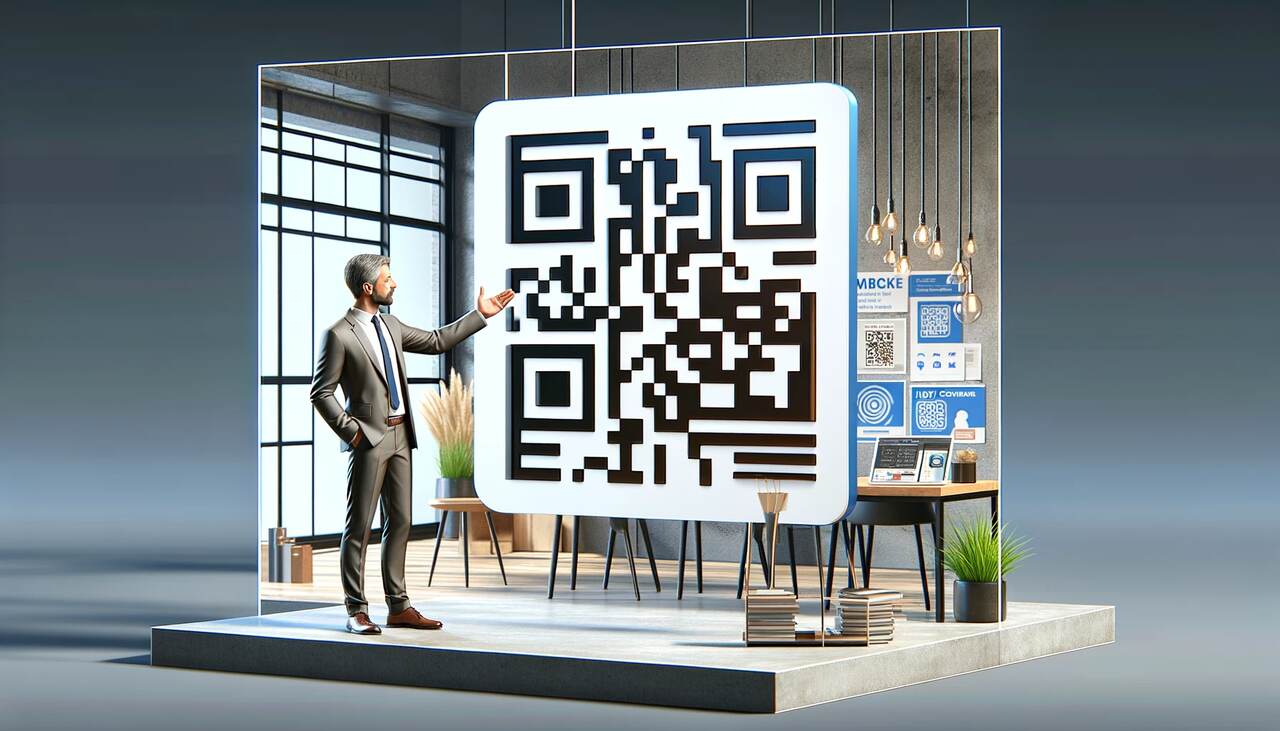 the figure pointing the QR code sticker and giving tips