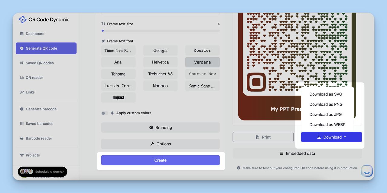 Downloading QR Code in PowerPoint with QR Code Dynamic