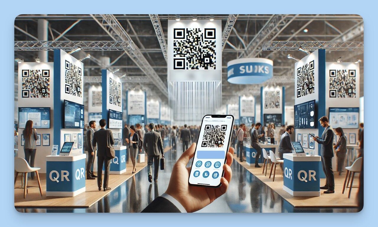 QR code displayed at an exhibition, linking to a PowerPoint presentation.