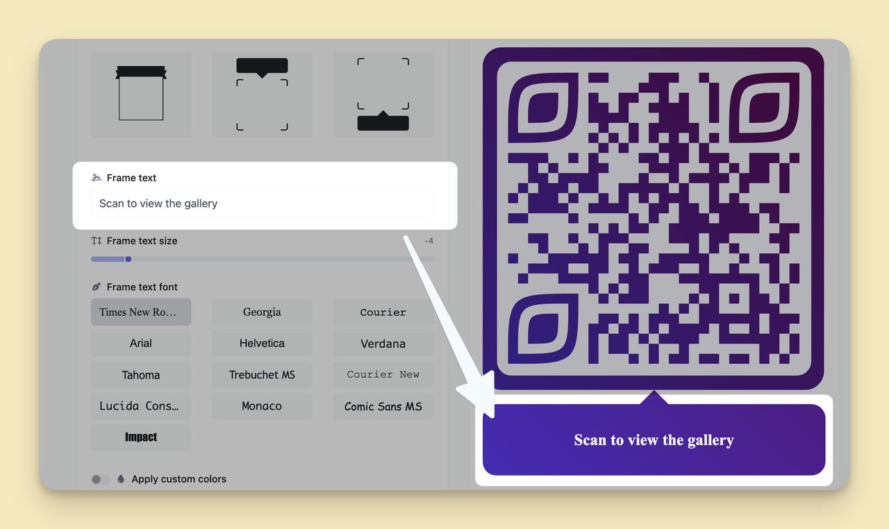 Add frame text to QR step on QRCD Dashboard