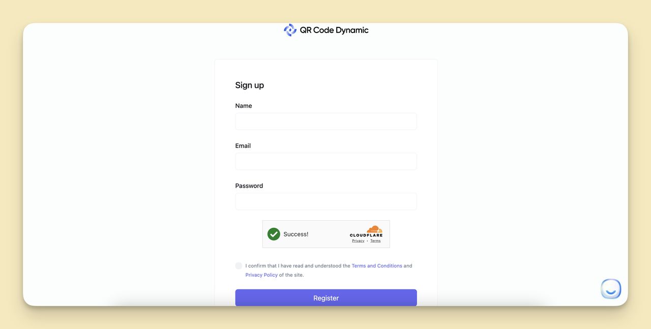 Sign up for the QR Code Dynamic Tool step