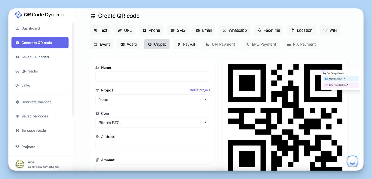 how you can create your Crypto QR Code with QR Code Dynamic