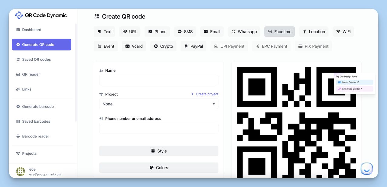 how you can create your Facetime QR Code with QR Code Dynamic