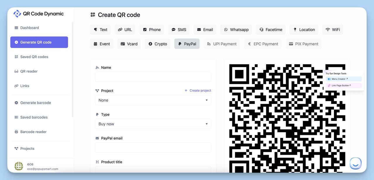 how you can create your PayPal QR Code with QR Code Dynamic