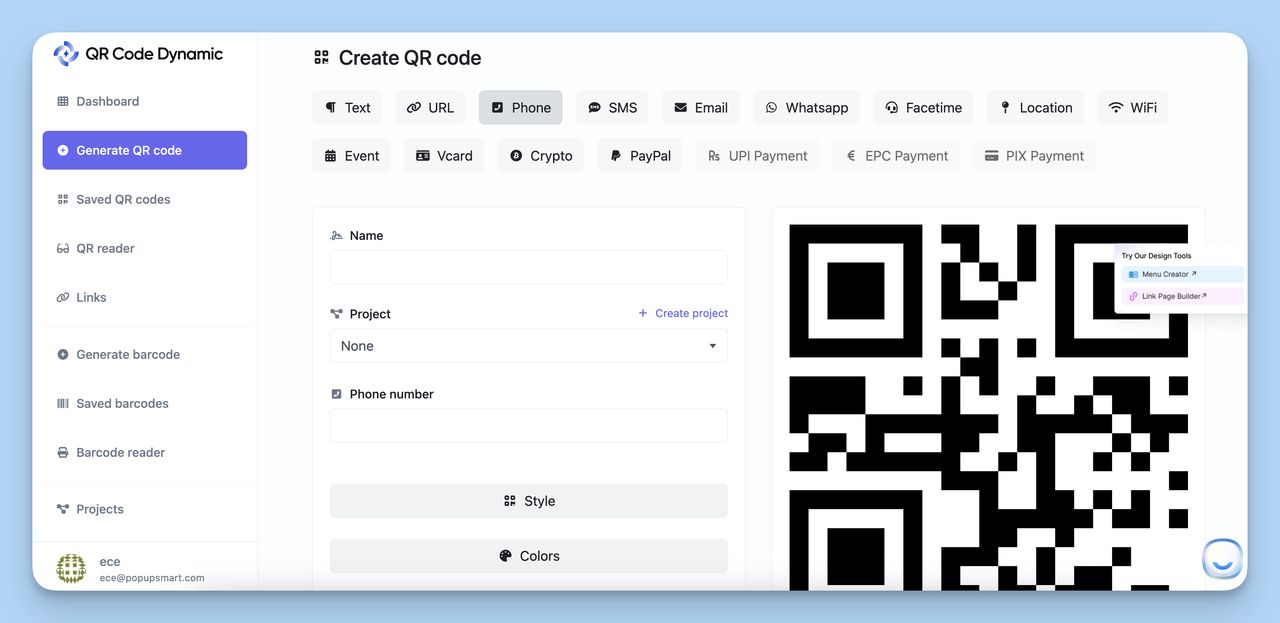 how you can create your Phone Number QR Code with QR Code Dynamic