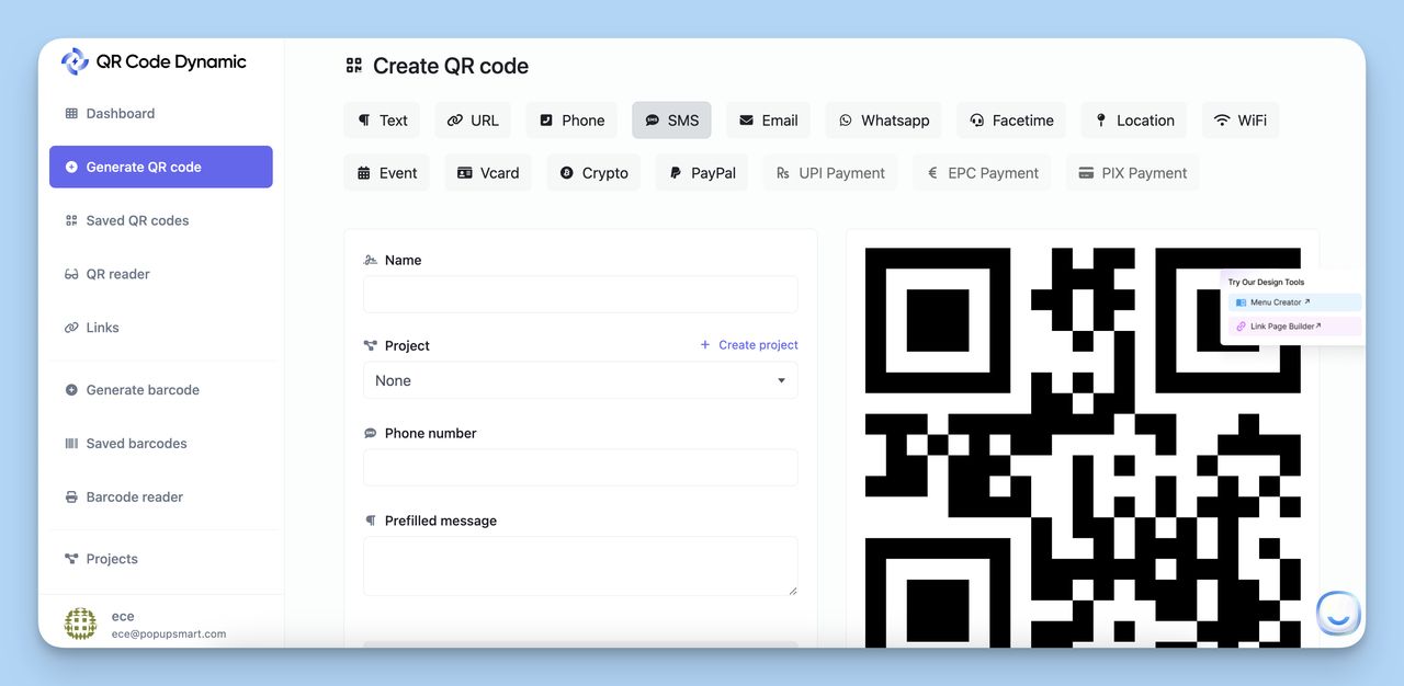 how you can create your SMS QR Code with QR Code Dynamic