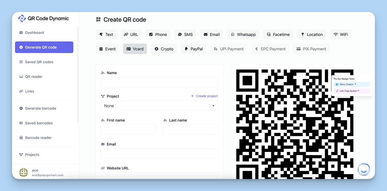 how you can create your vCard QR Code with QR Code Dynamic