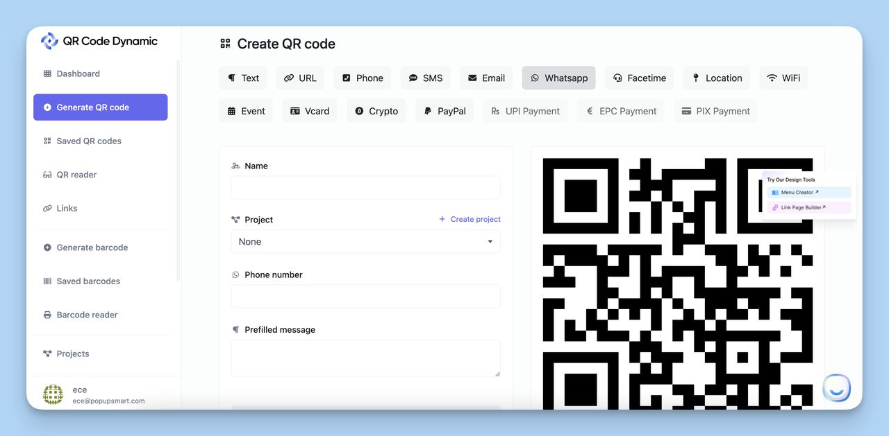 how you can create your WhatsApp QR Code with QR Code Dynamic