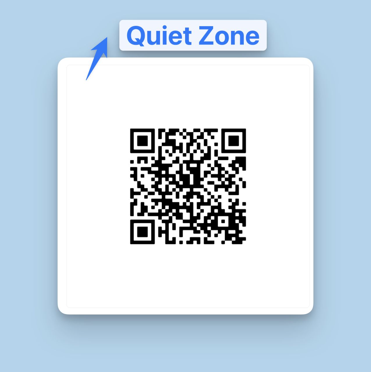 An image showing the white area around the QR code with the word quiet zone written on it