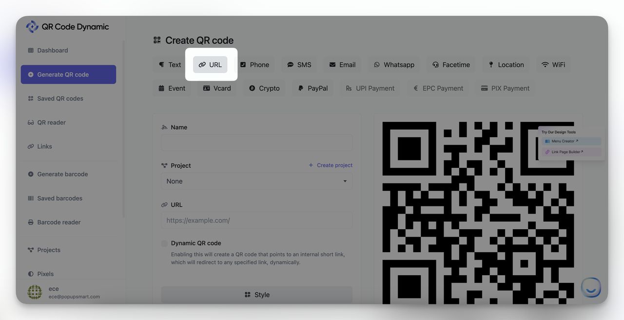 URL QR Code on QR Code Dynamic