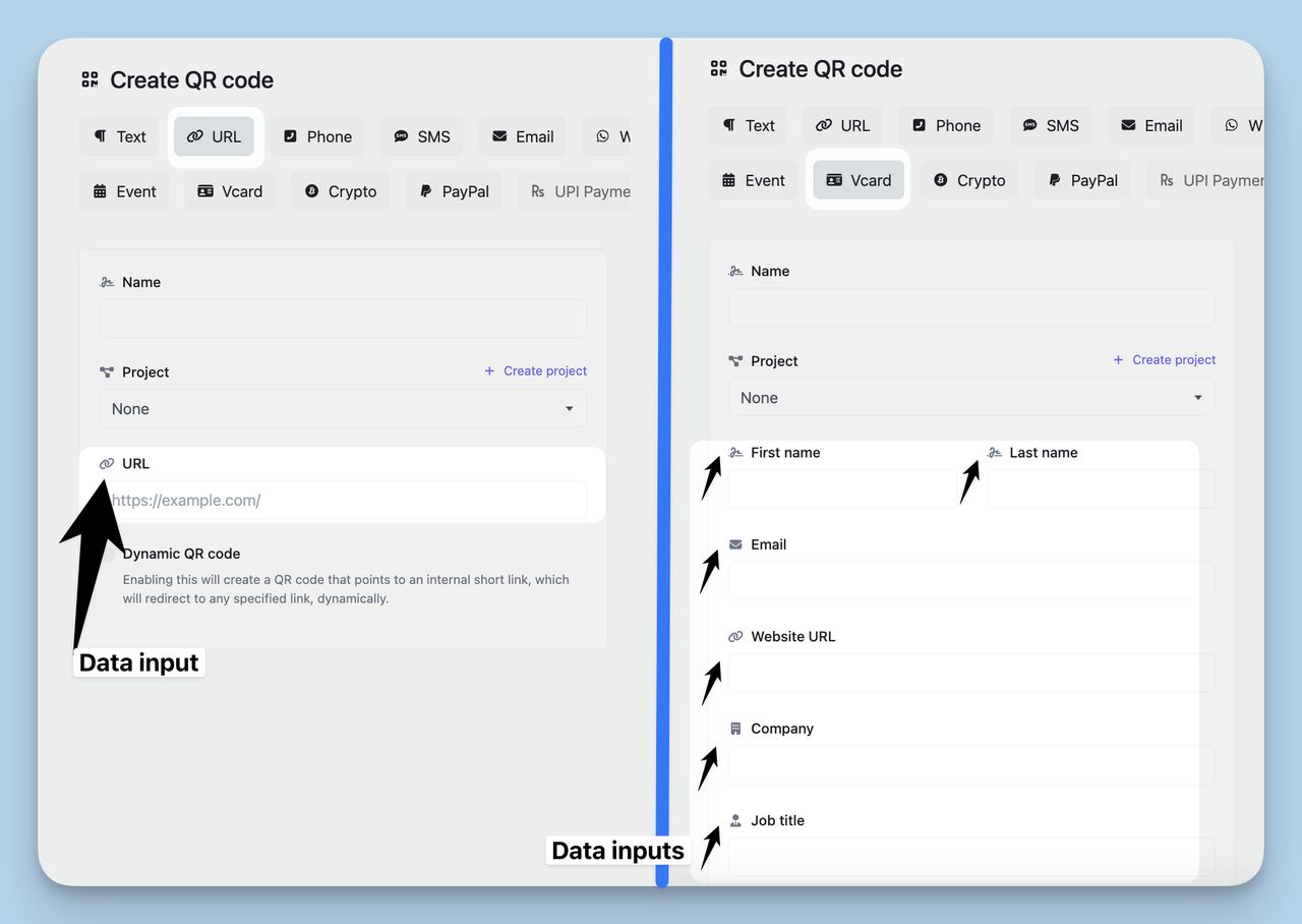 Vcard vs Url data inputs