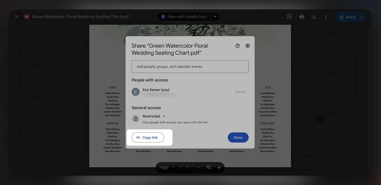 Seating chart sharable link on Google drive.