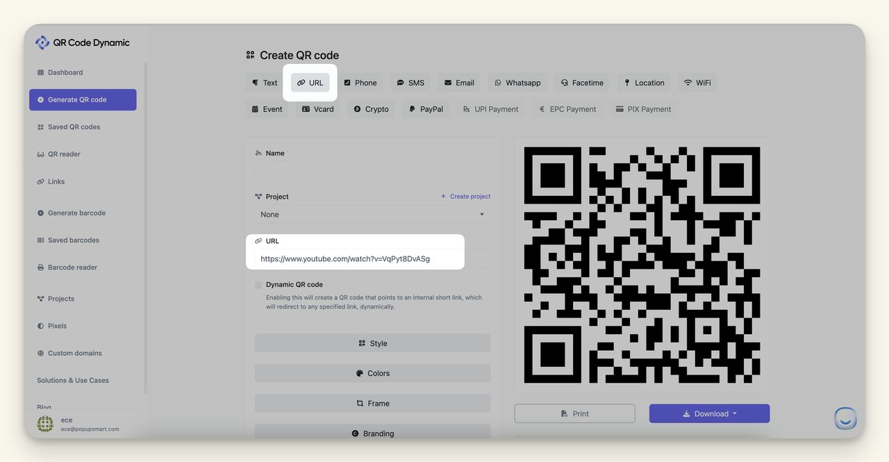 URL addition on the QRCD dashboard