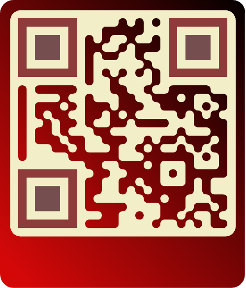 A QR code with a vibrant gradient transitioning through yellow, black, and red colors.