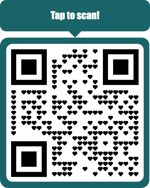A green, white, and black QR code with heart-shaped elements and the phrase “Tap to Scan,” creatively highlighting the importance of visual cues to attract engagement.