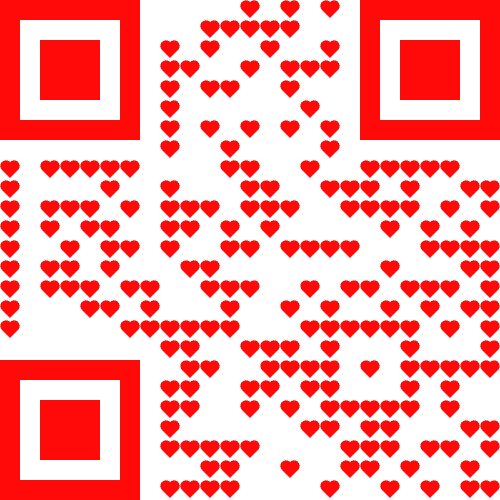 A red QR code with heart-shaped design elements, themed for Valentine’s Day as a seasonal example.