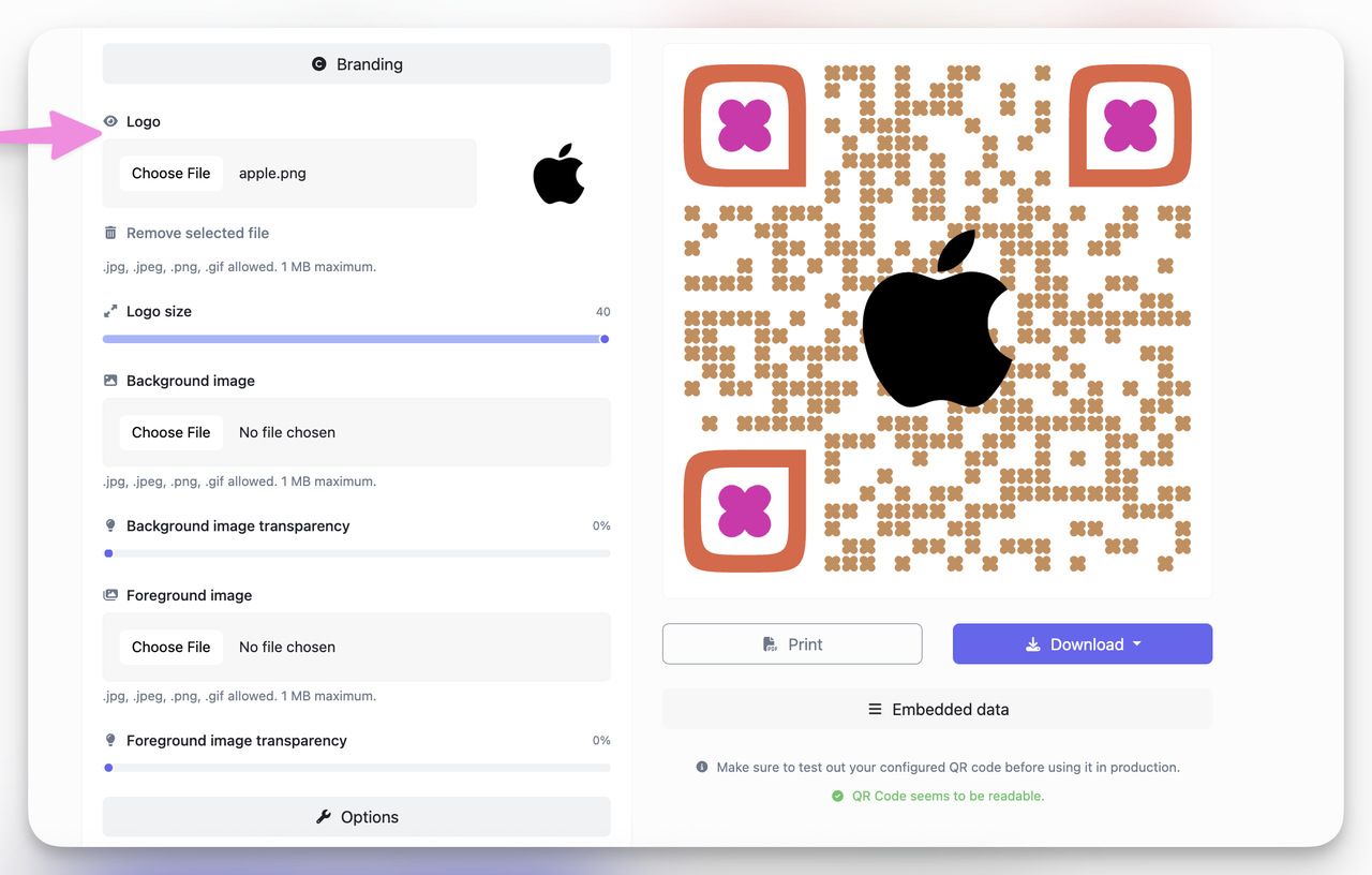 customize the text qr code