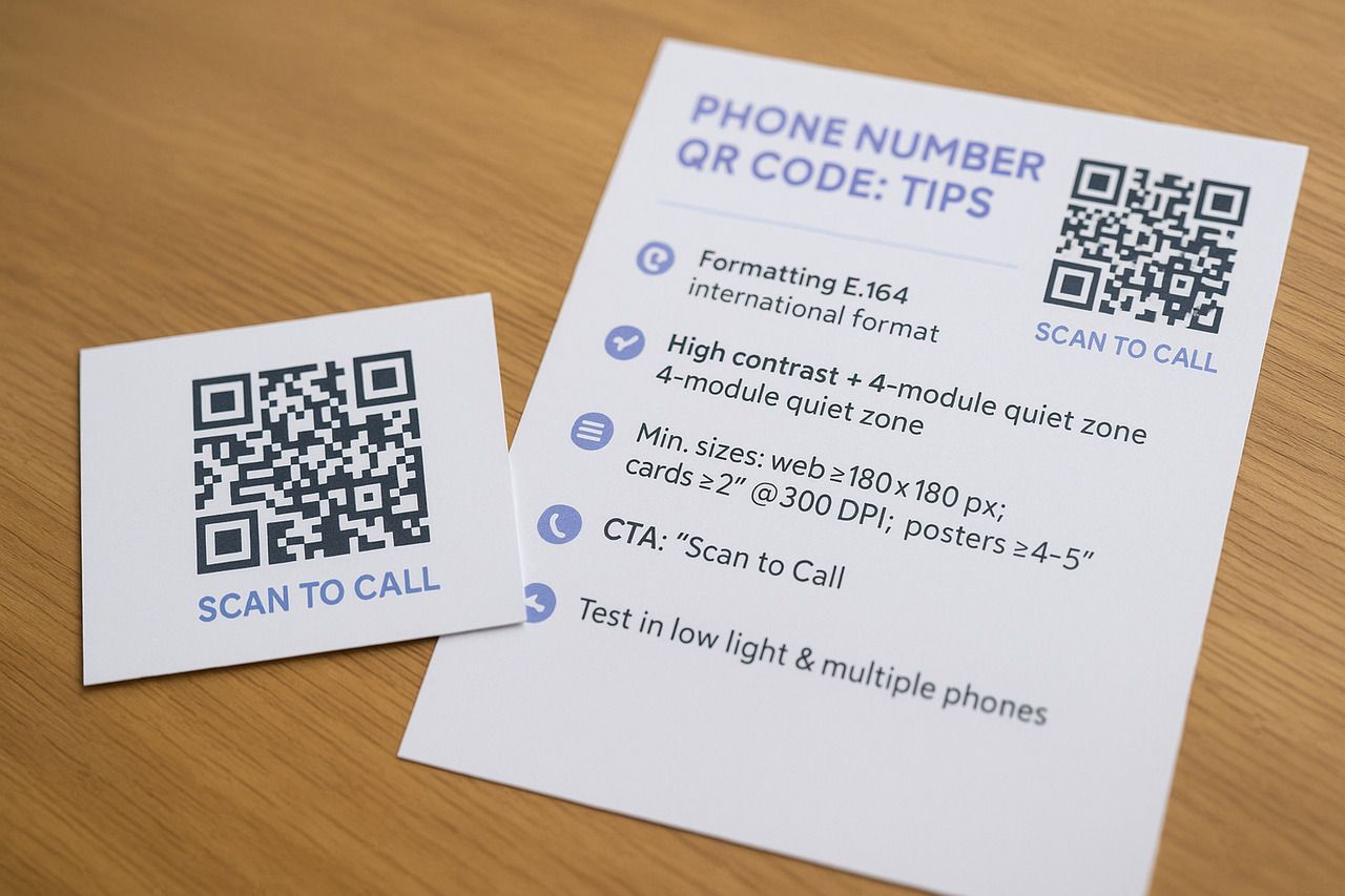 Tips to create a phone number QR code: formatting, sizing, placement