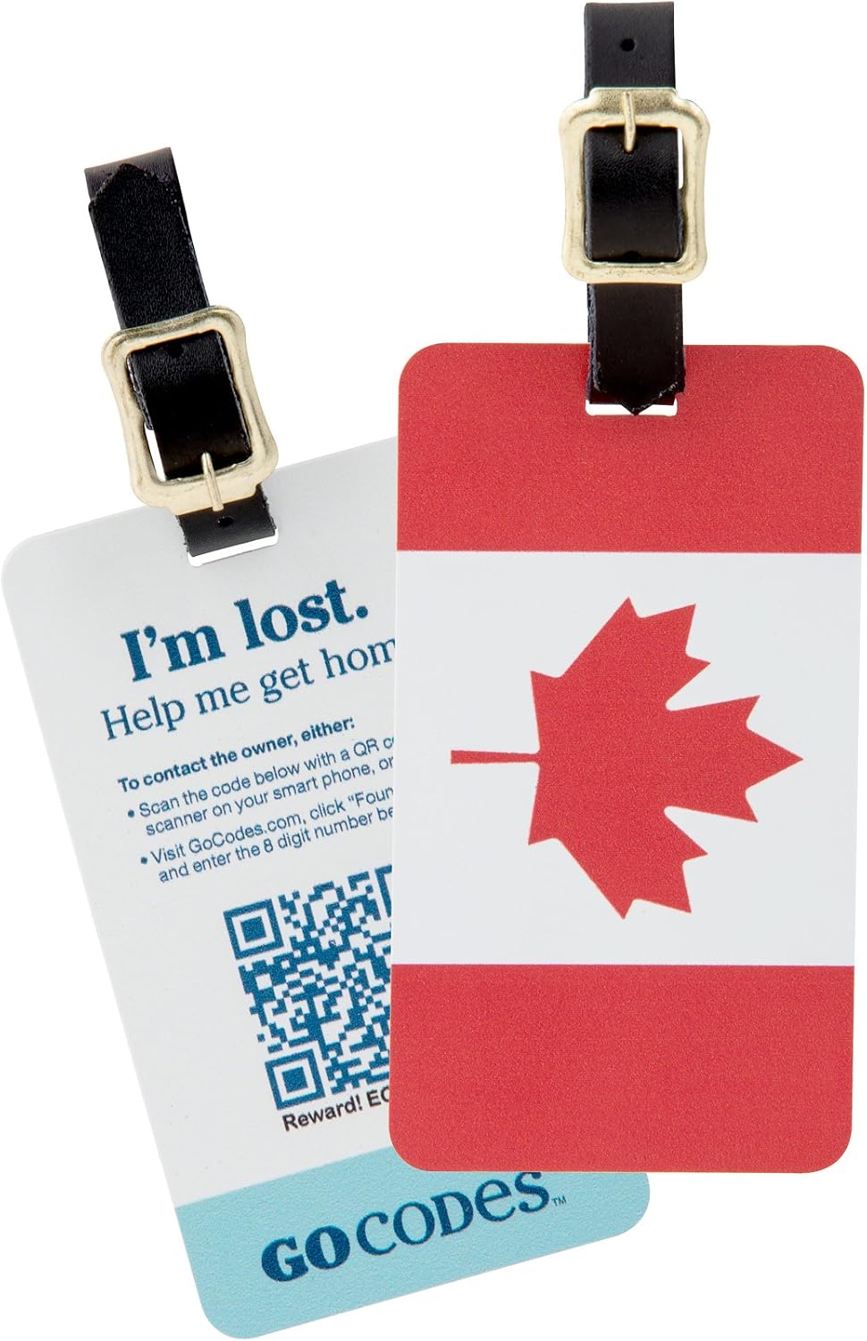 example of QR code luggage tags that says "I'm lost"