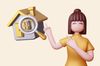 an illustration of a woman next to house and magnifying glass
