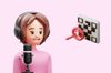An illustration of a girl recording a podcast with a QR code next to her