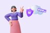 an illustration of a woman pointing at a password protected cloud