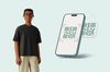 an illustration of a man with glasses next to a smartphone with a QR code