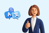an illustration of a woman next to language QR code