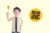 An illustration of a man with a light bulb and a QR code next to him