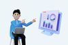 an illustration of a man showing a computer screen with data