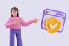 an illustration of a woman smiling and showing a security icon on a website