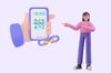 A woman showing mistakes that can be made with qr code and a broken qr code next to her.