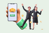 Two business professionals display a phone featuring a Cash App QR code and a pay sign, symbolizing digital transactions.