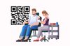 Illustration of a tattoo artist creating a QR code tattoo on a client's arm