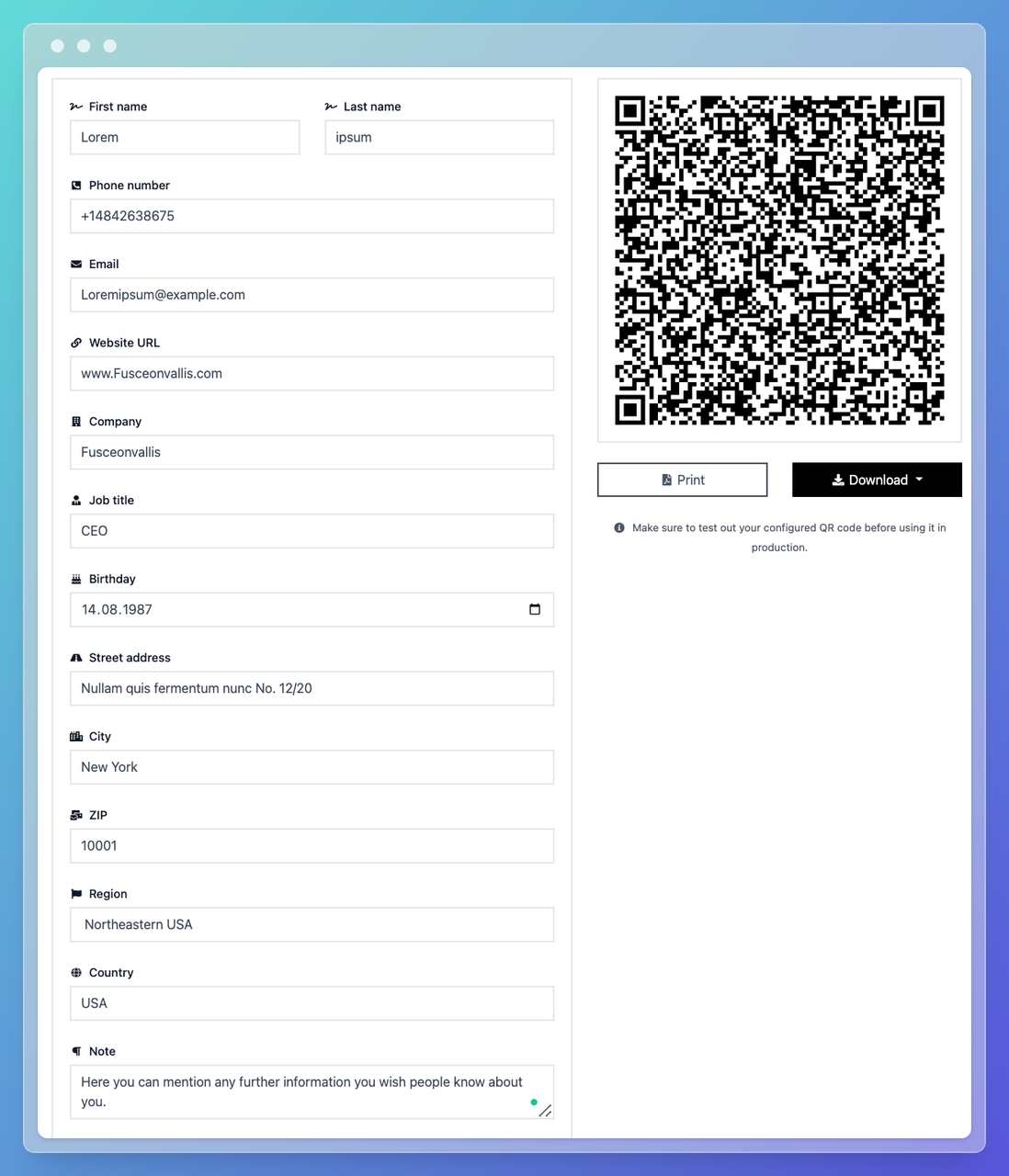 Vcard QR code generator - QR Code Dynamic