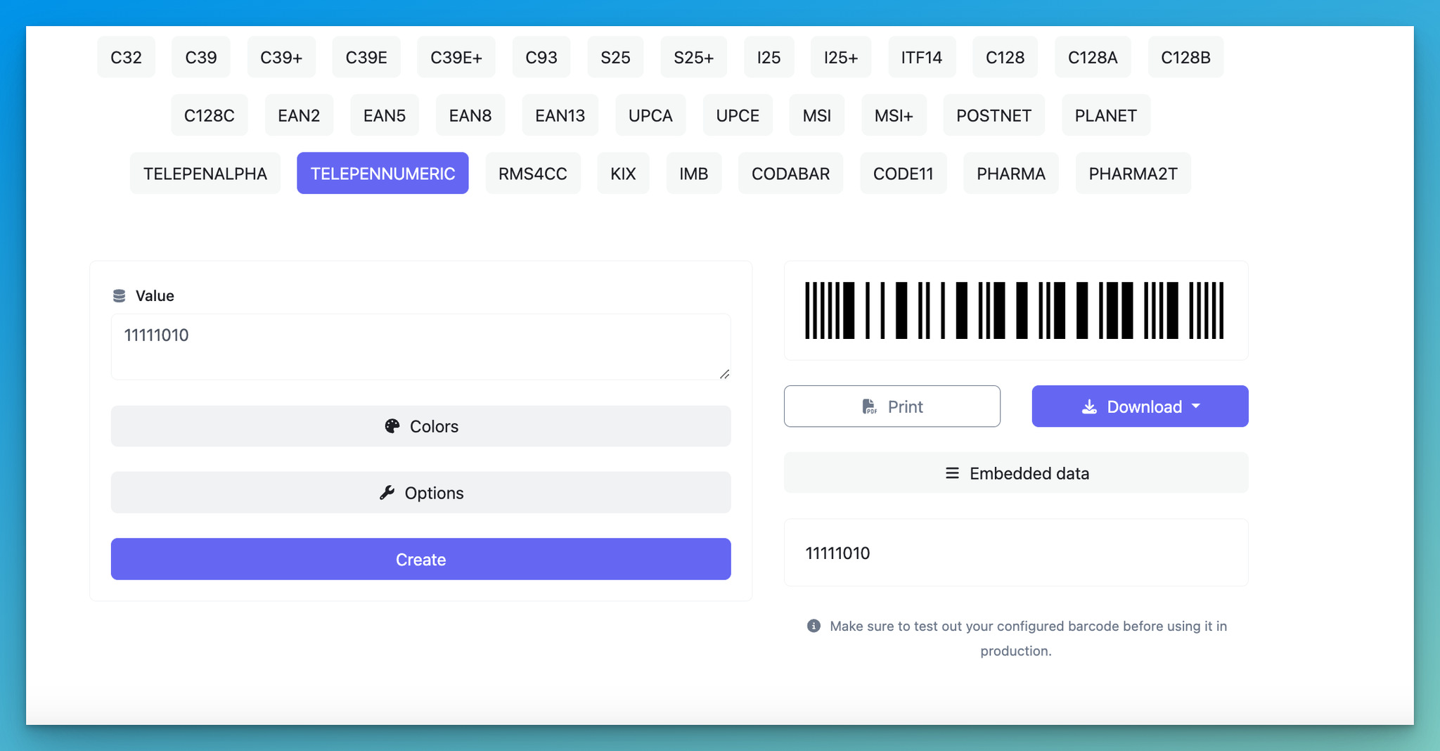 adding value to telepennumeric barcode on qrcodedynamic