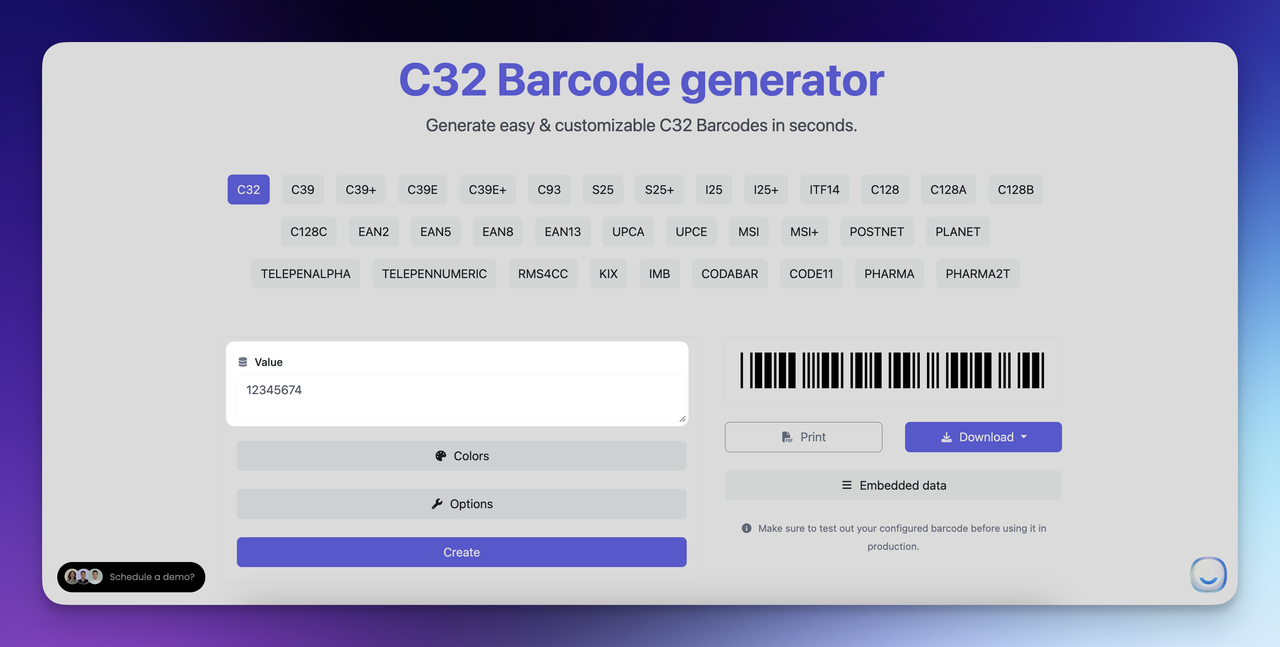 c32 barcode input the value field step