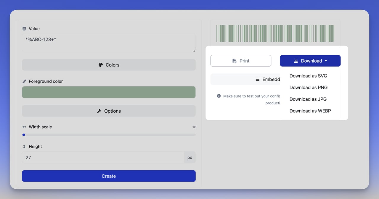 c39 extended download or print the barcode step